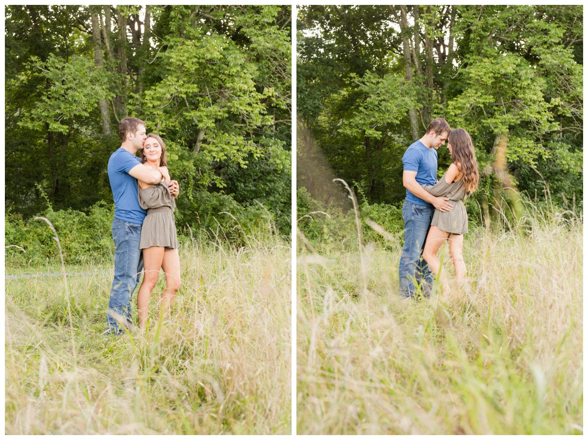 Jerusalem Mills Bohemian Engagement Photography in the tall grass in a field while kissing.