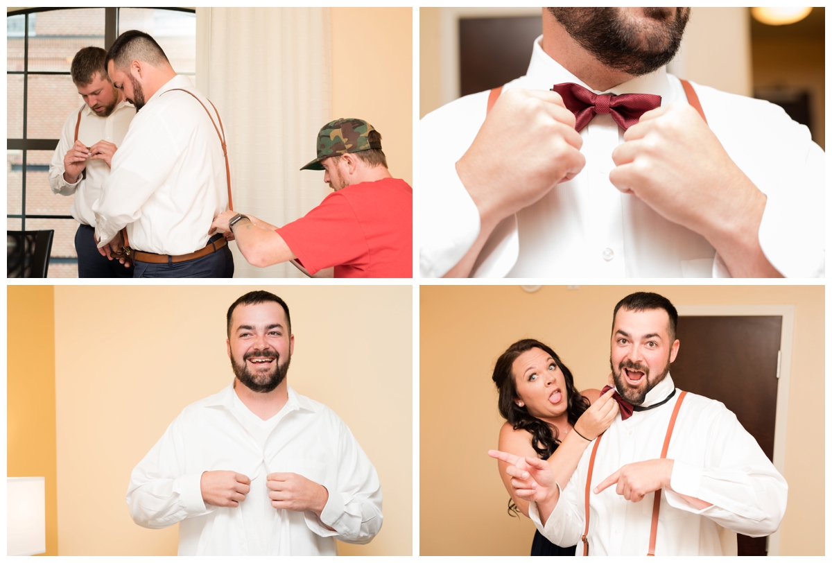 Groom getting ready in a hotel in Baltimore before his wedding 