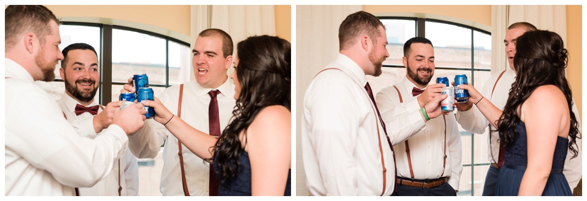 Groomsmen having a drink before heading to the ceremony.