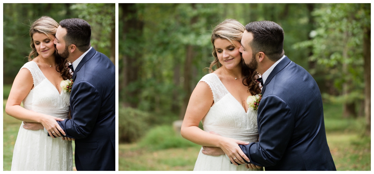 Portraits of a couple on their wedding day in the woods at a historical site, Emory Grove
