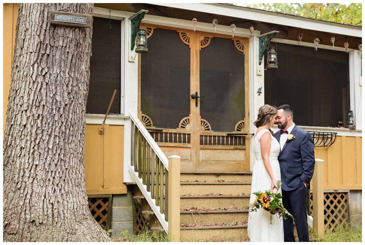 Portraits of a couple on their wedding day in the woods at a historical site, Emory Grove