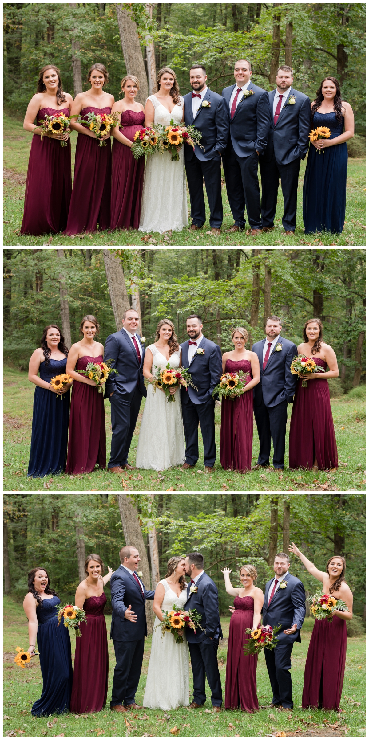 Bridal party portraits in the woods at a wedding at Emory Grove