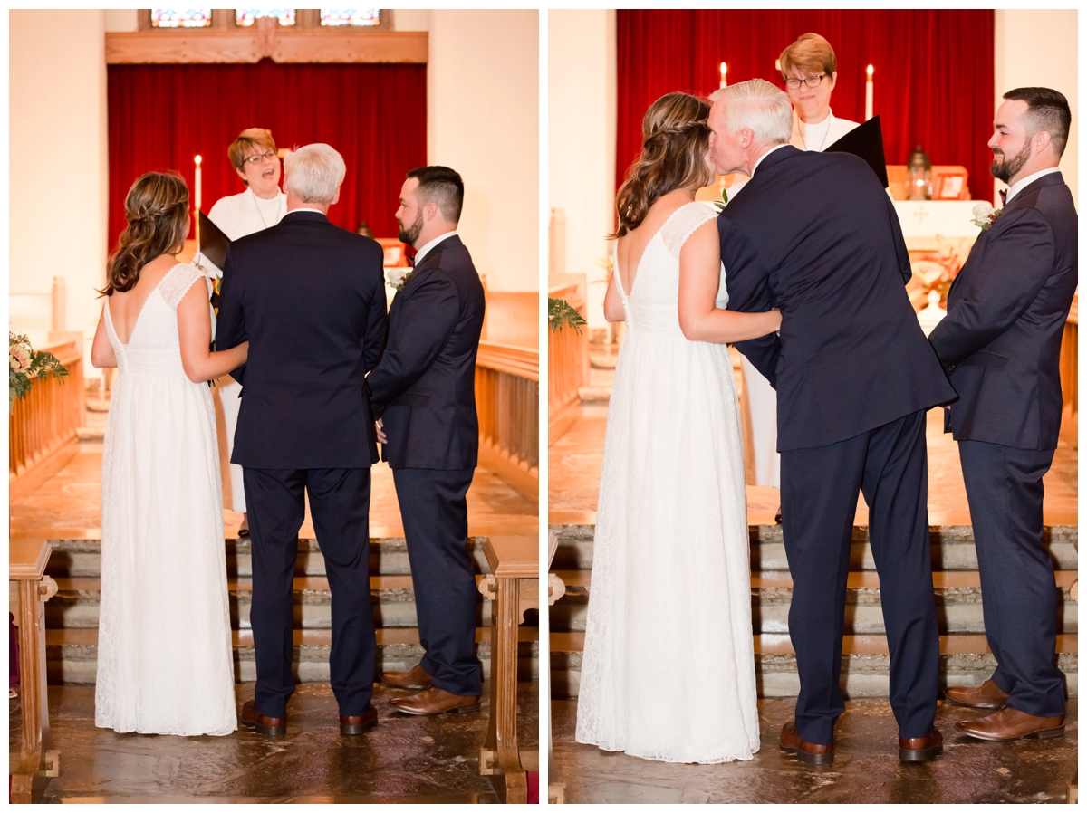 Father giving his daughter away during her wedding at Glyndon United Methodist Church.