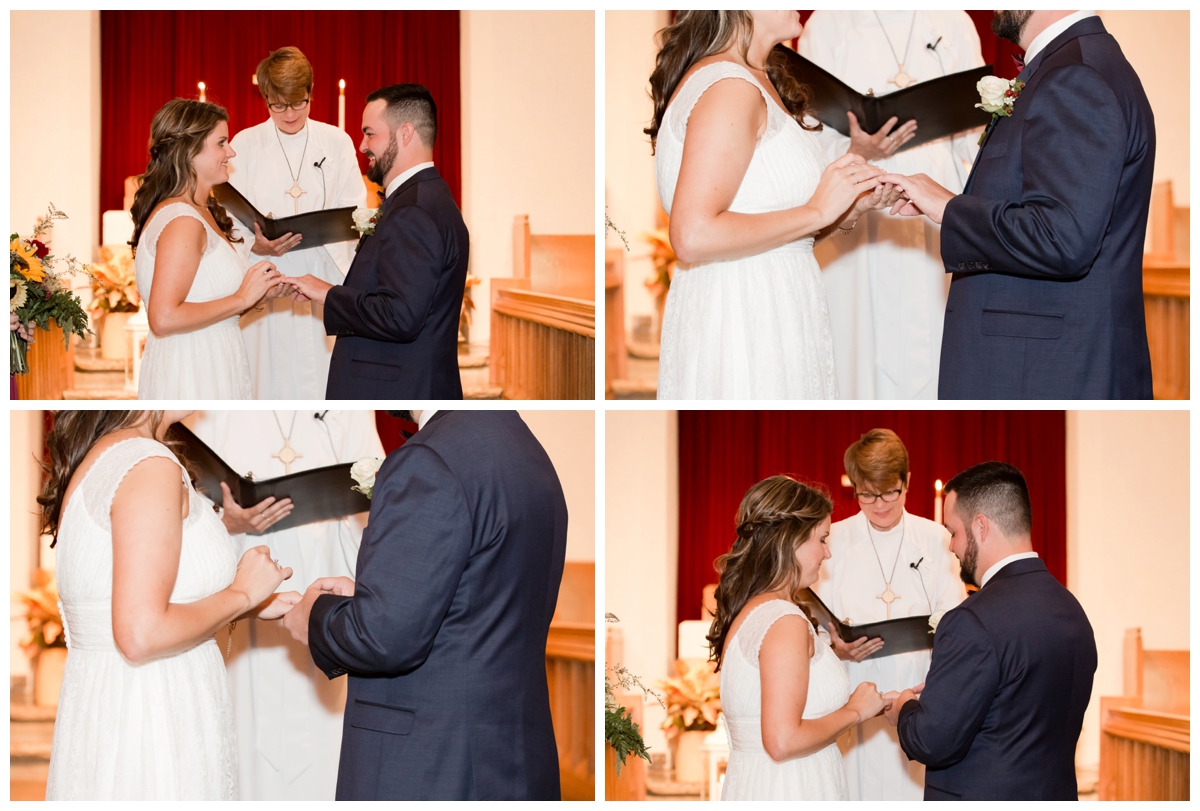 Couple exchanging rings at Glyndon United Methodist Church Wedding