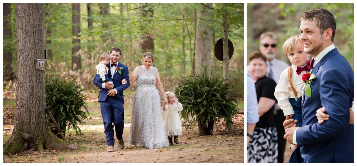 Ceremony photos at a shabby chic outdoor rustic wedding in the woods