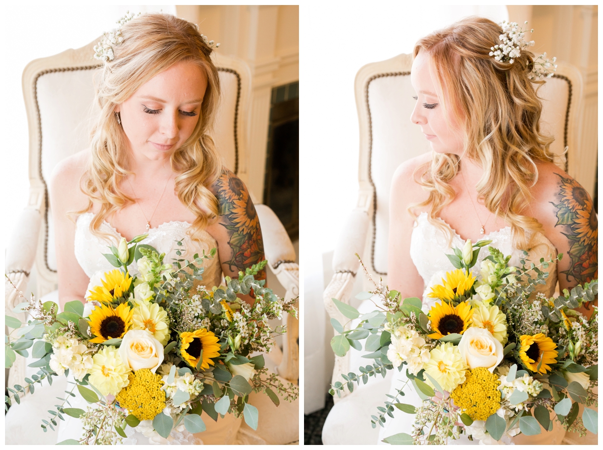 Bridal portraits with sunflower bouquet and tattoos