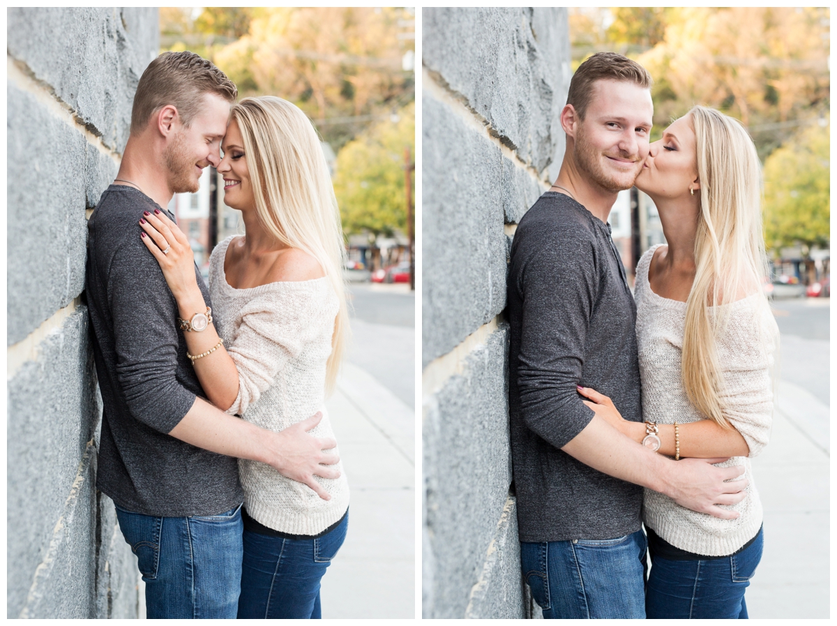 Ellicott City Engagement Photo by train bridge. Old Ellicott City. By the train station.