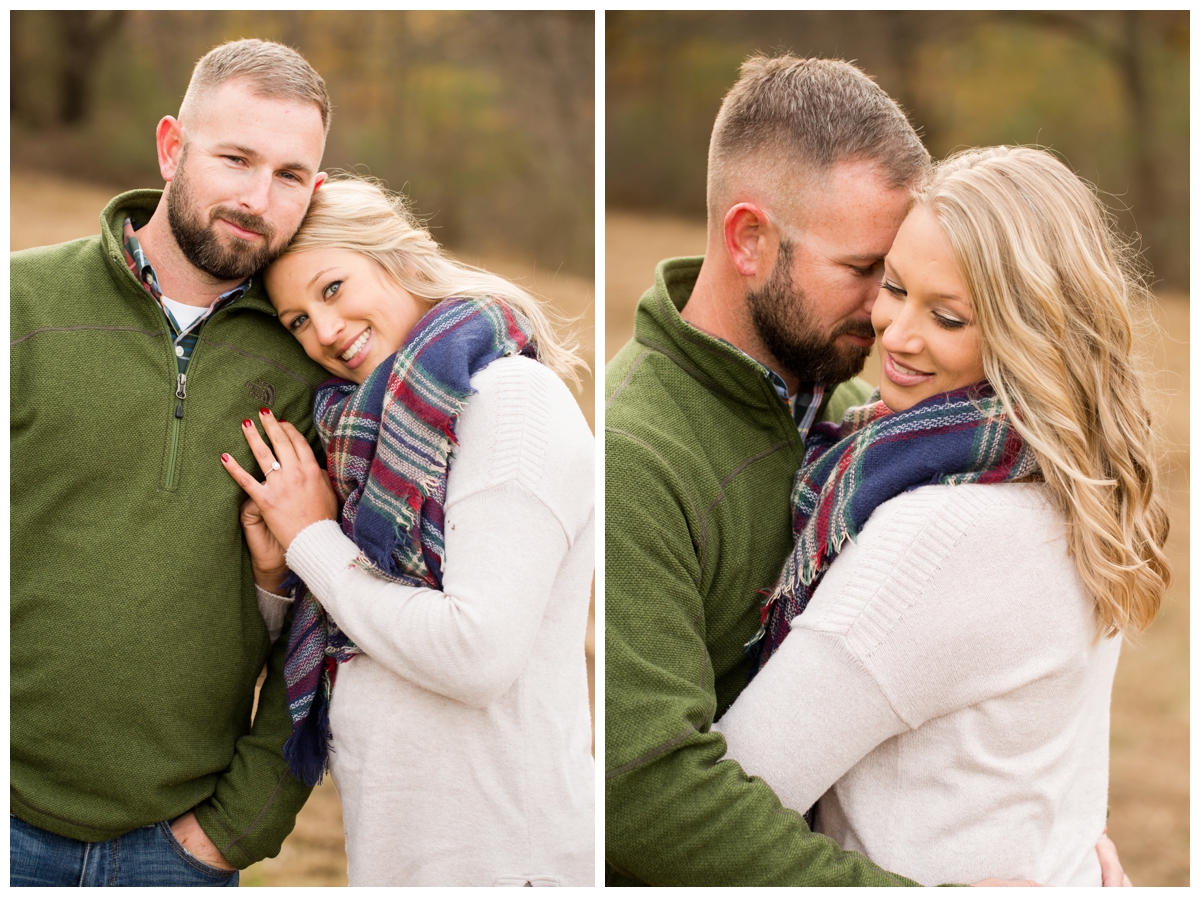 Fall Lake Hashawa engagement session. Couple snuggling