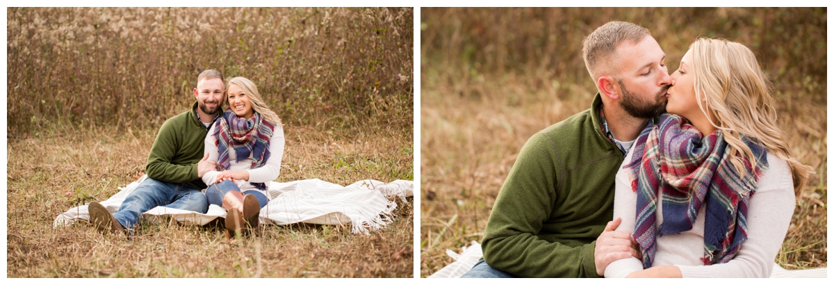 Fall Lake Hashawa engagement session. Couple on blanket