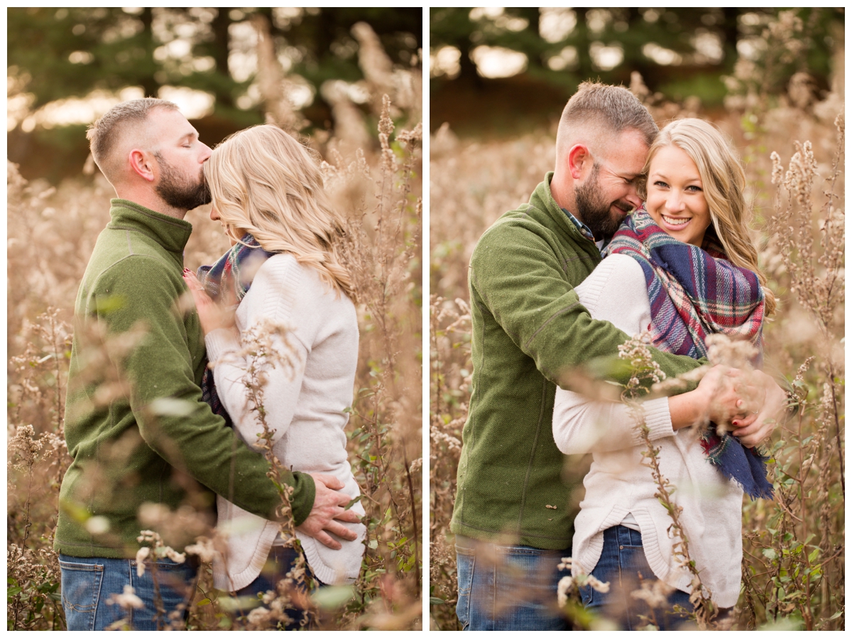 Fall Lake Hashawa engagement session. Couple snuggling 