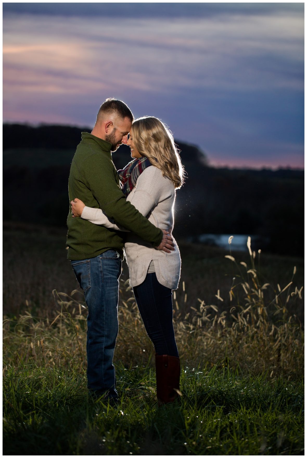 Fall Lake Hashawa engagement session. Couple at sunset