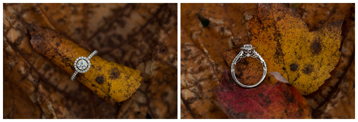 Fall Lake Hashawa engagement session. Detailed engagement ring