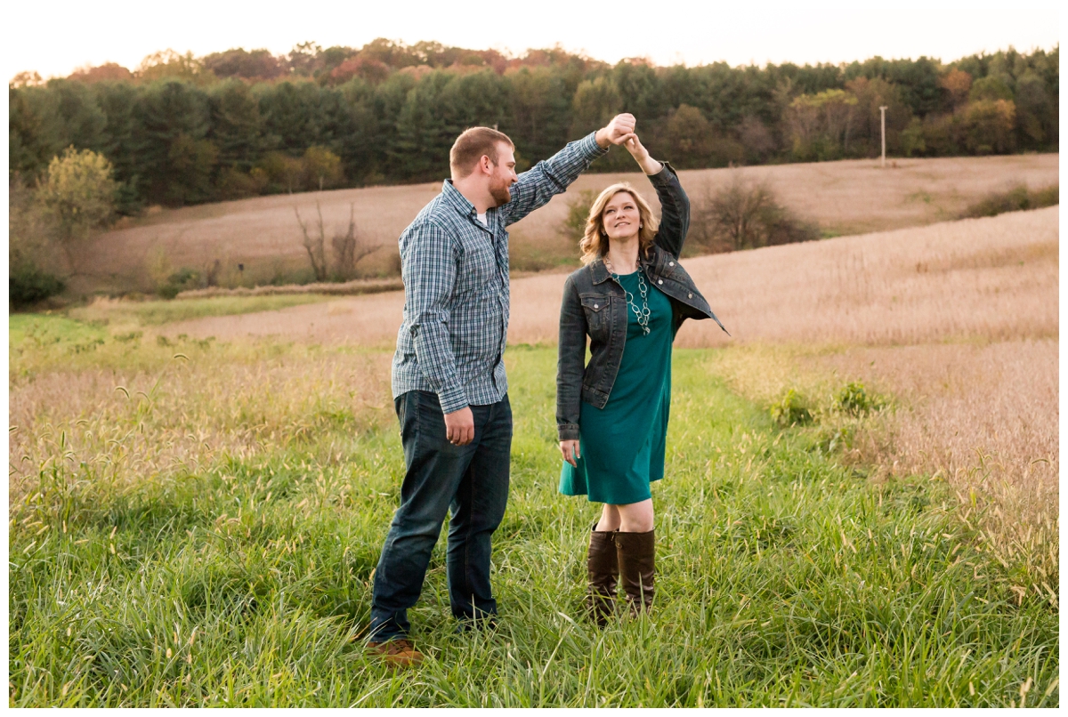 Fall Lake Hashawa engagement session. Dancing in a field