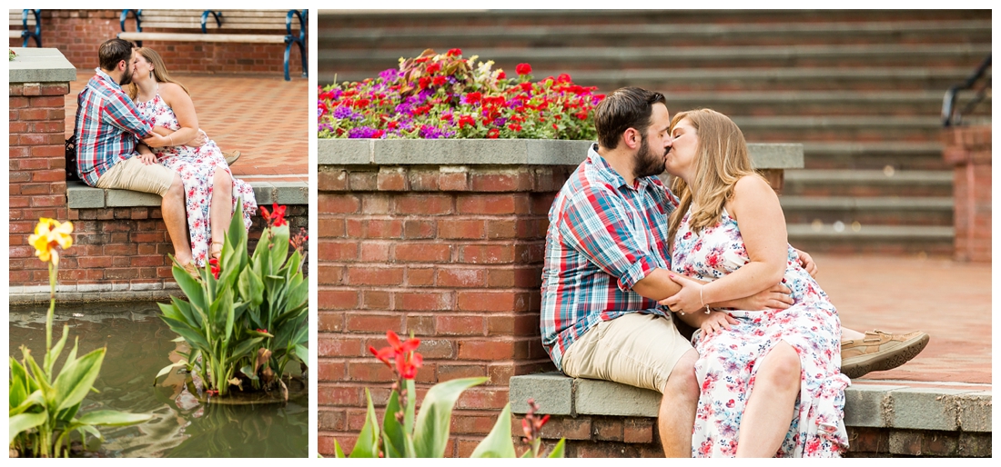 Engaged Couple. Downtown frederick engagement photos. Floral engagement session. Carroll Creek engagement photos. Engagement by the water. Bridge engagement photos. Engagement photo ideas.