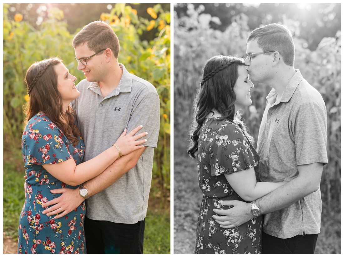 Maryland Wedding Photography Sunflower engagement photos. Maryland engagement. Bride and groom to be in flower fields. Flower fields maryland farm engagement photos.