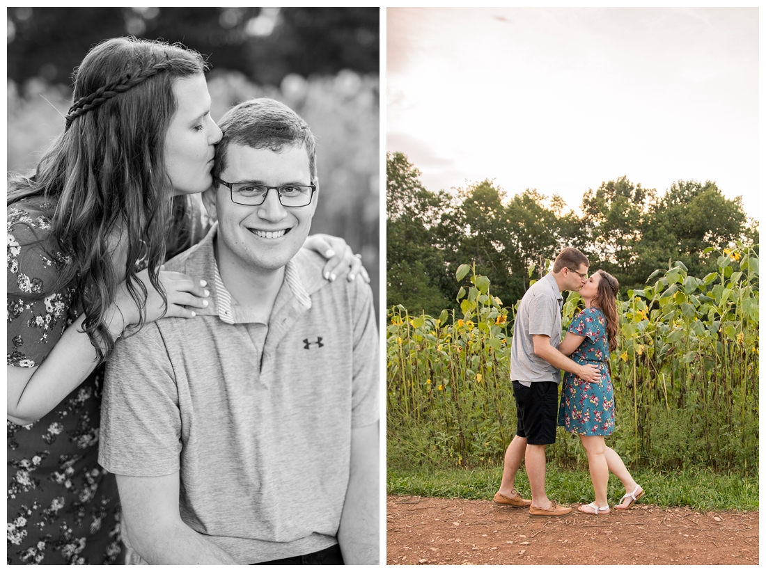 Maryland Wedding Photography Sunflower engagement photos. Maryland engagement. Bride and groom to be in flower fields. Flower fields maryland farm engagement photos.