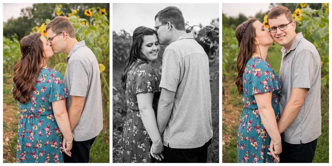 Maryland Wedding Photography Sunflower engagement photos. Maryland engagement. Bride and groom to be in flower fields. Flower fields maryland farm engagement photos.