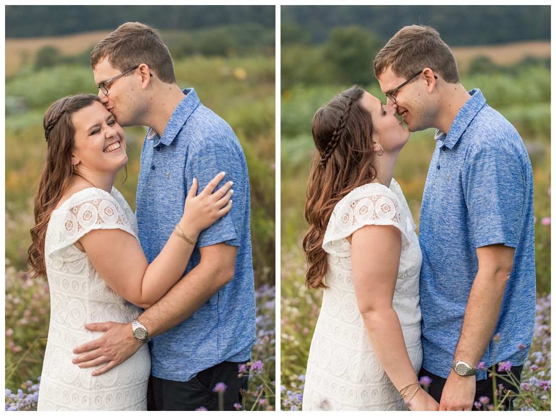 Maryland Wedding Photography Sunflower engagement photos. Maryland engagement. Bride and groom to be in flower fields. Flower fields maryland farm engagement photos.