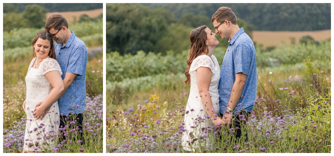 Maryland Wedding Photography Sunflower engagement photos. Maryland engagement. Bride and groom to be in flower fields. Flower fields maryland farm engagement photos.