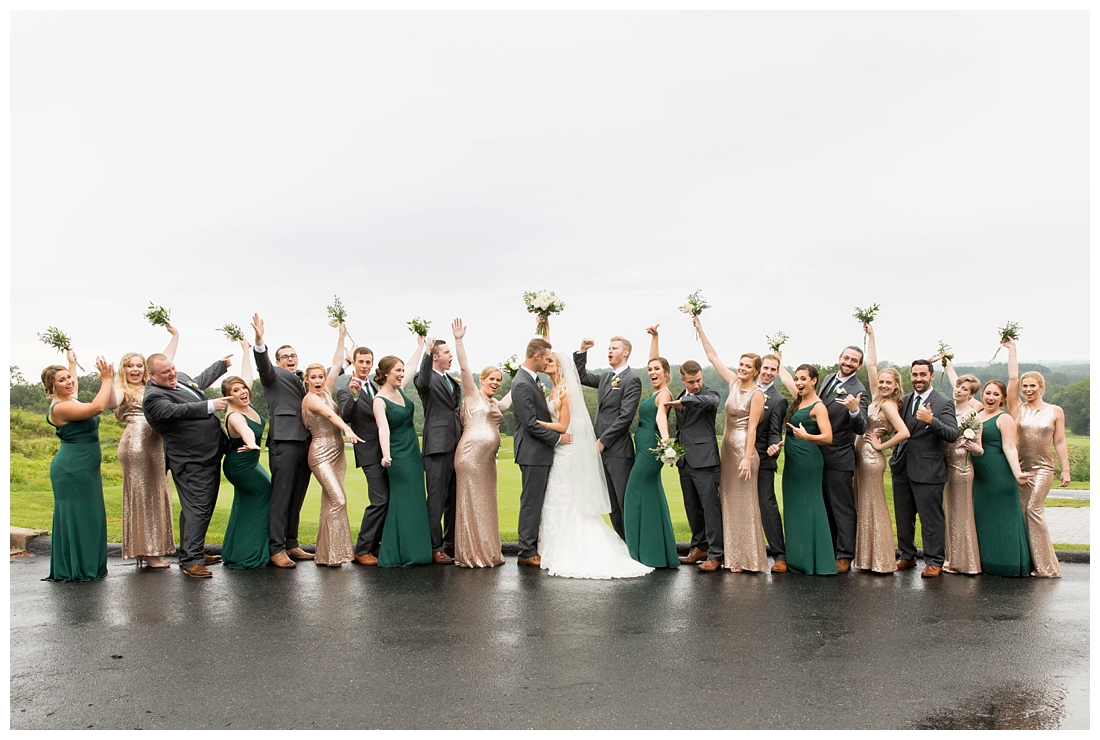 Towson Maryland Catholic Church Ceremony. Joppa Maryland Mountain Branch Golf Club Wedding. The Belvedere bridal wedding preparation. Large bridal party wearing mixed colors