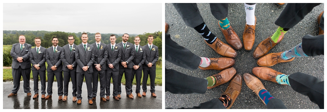 Towson Maryland Catholic Church Ceremony. Joppa Maryland Mountain Branch Golf Club Wedding. The Belvedere bridal wedding preparation. Groomsmen portraits and socks