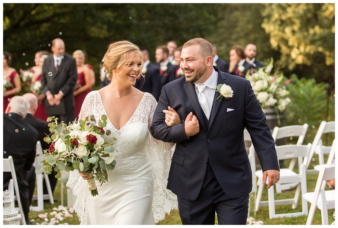 Eastern Shore Wedding. Water Front Wedding. Maryland Wedding. Queenstown Maryland. Fall October Wedding. Burgundy and Navy wedding colors. Maryland Wedding Photographer, Annapolis Wedding Photographer. Wedding at private residence, wedding at our home, tent wedding. Recessional from waterfront ceremony 