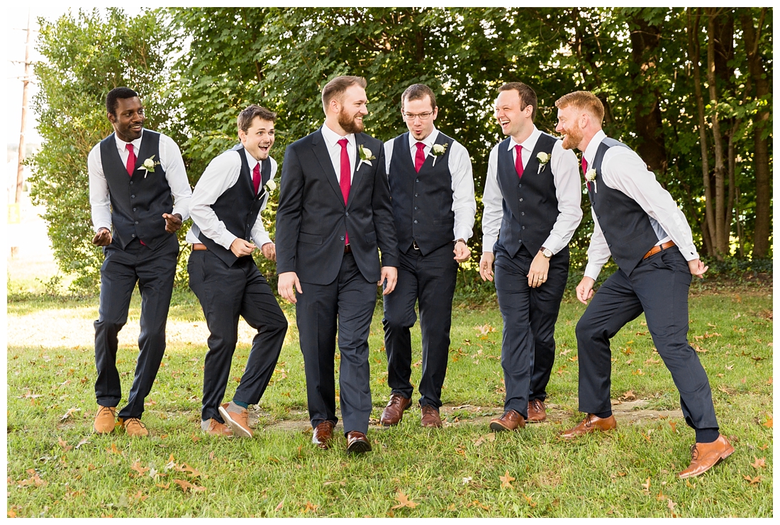 Frederick Maryland McClintlock Distillery Wedding. Frederick Wedding. Distillery Wedding. Cottage getting ready. Air bnb wedding day. Burgundy and Navy wedding color scheme. Groomsmen portraits.