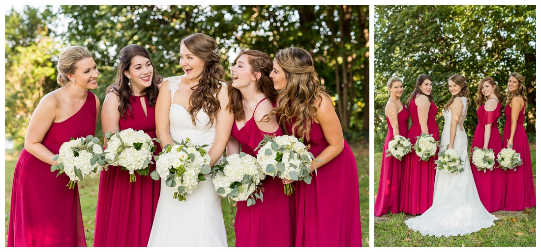 Frederick Maryland McClintlock Distillery Wedding. Frederick Wedding. Distillery Wedding. Cottage getting ready. Air bnb wedding day. Burgundy and Navy wedding color scheme. bridesmaid portraits