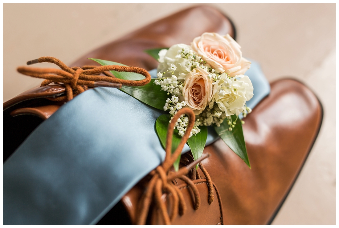 Fall wedding at The Royer House in Westminster Maryland. Cool fall day with dusty blue theme. Carroll County wedding. Cold Wedding day. Windy Wedding. Farm Wedding.  grooms wedding details. grooms boutonniere. Grooms shoes. Grooms dusty blue tie. 