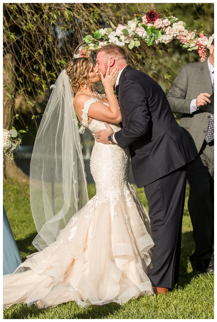 Fall wedding at The Royer House in Westminster Maryland. Cool fall day with dusty blue theme. Carroll County wedding. Cold Wedding day. Windy Wedding. Farm Wedding.  first kiss in ceremony