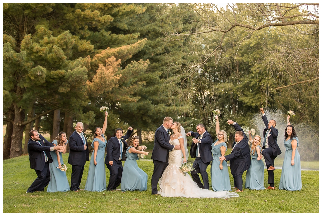 Fall wedding at The Royer House in Westminster Maryland. Cool fall day with dusty blue theme. Carroll County wedding. Cold Wedding day. Windy Wedding. Farm Wedding.  bridal party celebration photos