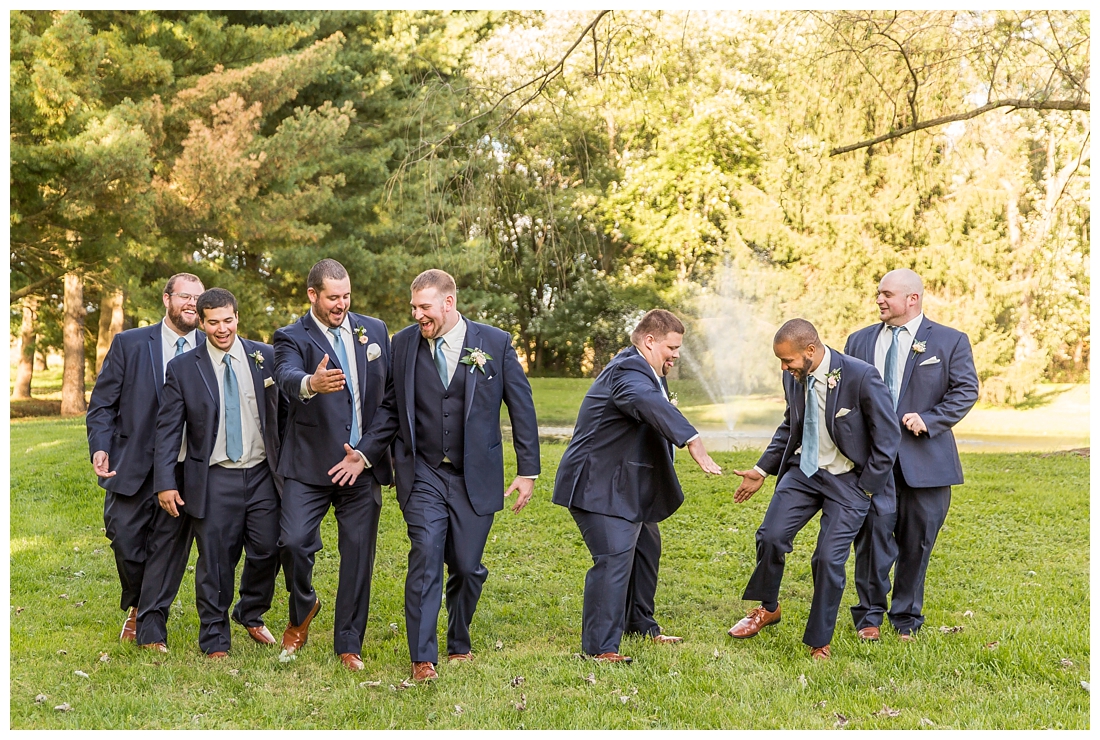 Fall wedding at The Royer House in Westminster Maryland. Cool fall day with dusty blue theme. Carroll County wedding. Cold Wedding day. Windy Wedding. Farm Wedding.  groom and groomsmen photos