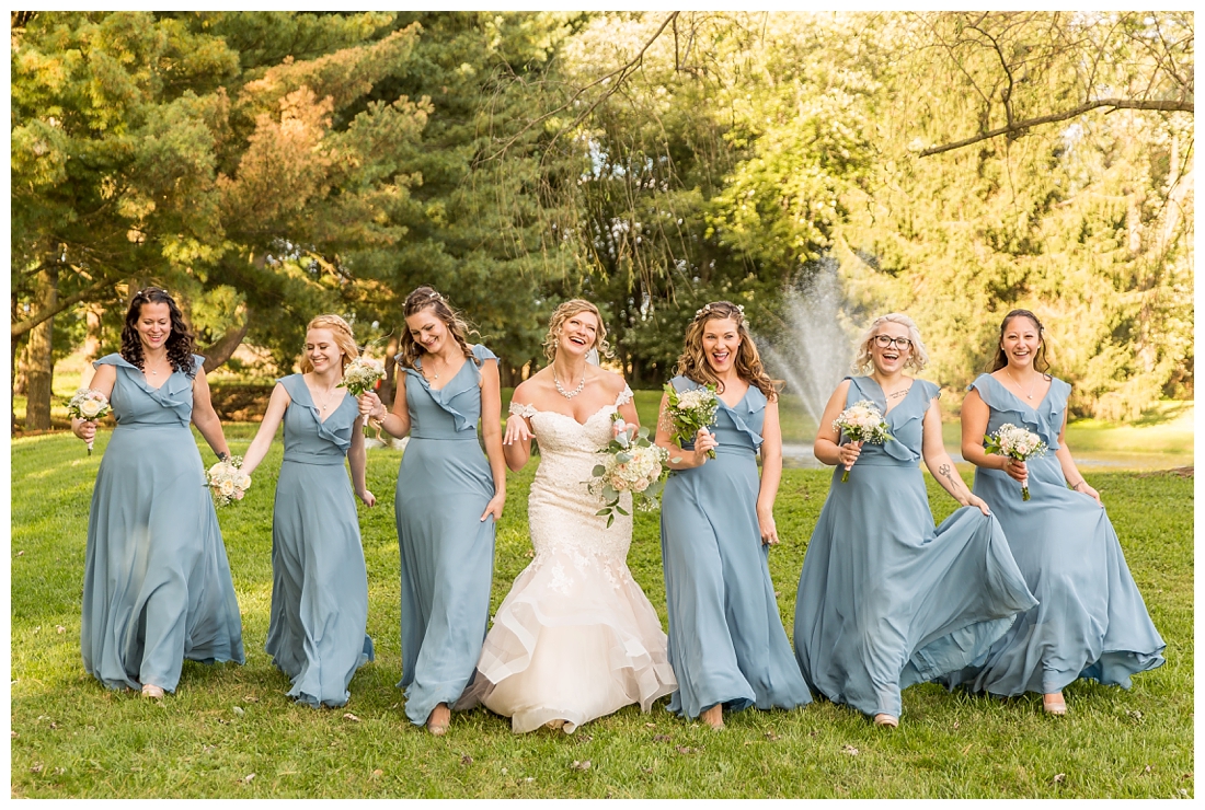 Fall wedding at The Royer House in Westminster Maryland. Cool fall day with dusty blue theme. Carroll County wedding. Cold Wedding day. Windy Wedding. Farm Wedding. bride and bridesmaid photos