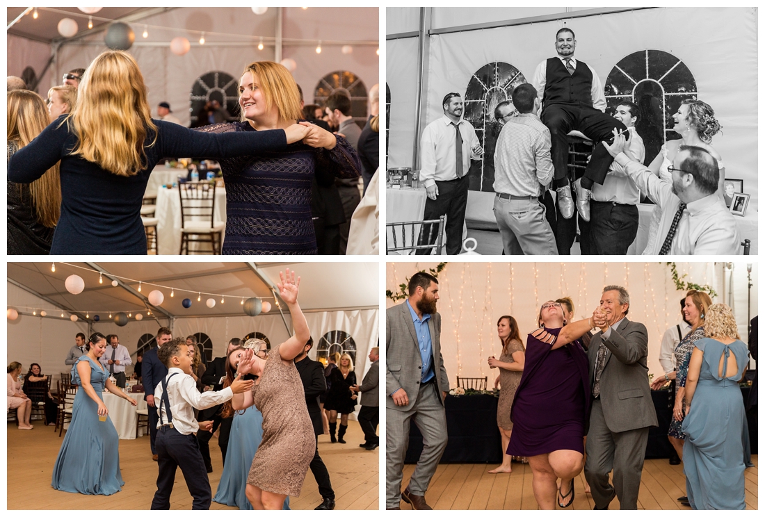 Fall wedding at The Royer House in Westminster Maryland. Cool fall day with dusty blue theme. Carroll County wedding. Cold Wedding day. Windy Wedding. Farm Wedding. Reception dancing. Dance floor.