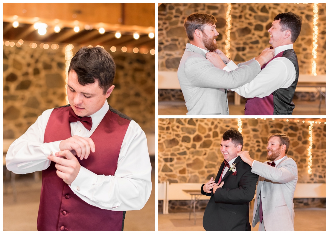 Vineyards of Marys Meadow Wedding in Darlington Maryland. Rainy fall wedding. Cold wedding day. Rainy wedding day. maryland wedding photographer. Barn wedding. Farm Wedding. groom getting ready for his wedding day with groomsmen