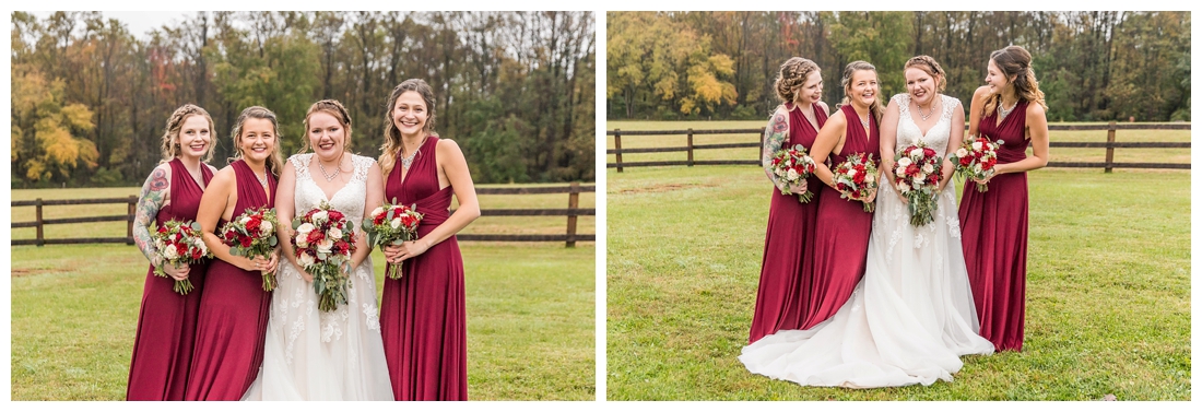 Vineyards of Marys Meadow Wedding in Darlington Maryland. Rainy fall wedding. Cold wedding day. Rainy wedding day. maryland wedding photographer. Barn wedding. Farm Wedding. bridesmaid portraits