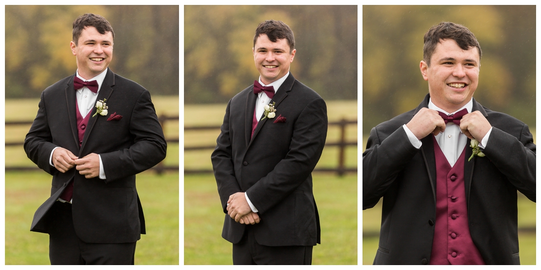 Vineyards of Marys Meadow Wedding in Darlington Maryland. Rainy fall wedding. Cold wedding day. Rainy wedding day. maryland wedding photographer. Barn wedding. Farm Wedding. Groom portraits. 