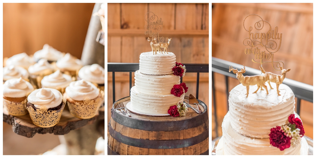 Vineyards of Marys Meadow Wedding in Darlington Maryland. Rainy fall wedding. Cold wedding day. Rainy wedding day. maryland wedding photographer. Barn wedding. Farm Wedding. wedding cake happily ever after. Homemade wedding cake. Deer on wedding cake.