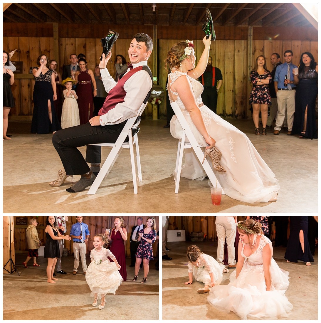 Vineyards of Marys Meadow Wedding in Darlington Maryland. Rainy fall wedding. Cold wedding day. Rainy wedding day. maryland wedding photographer. Barn wedding. Farm Wedding. Bride doing a split in the reception. Bride and Groom playing the shoe game at their wedding