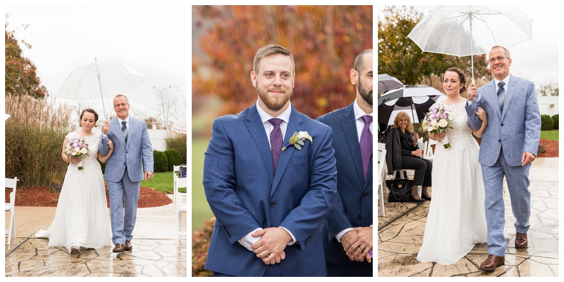 Fall wedding frederick maryland. PB dye golf club wedding. purple and navy wedding. disney themed wedding. rainy wedding day. rainy outdoor ceremony. Rain during the ceremony. Corgi cake topper.
