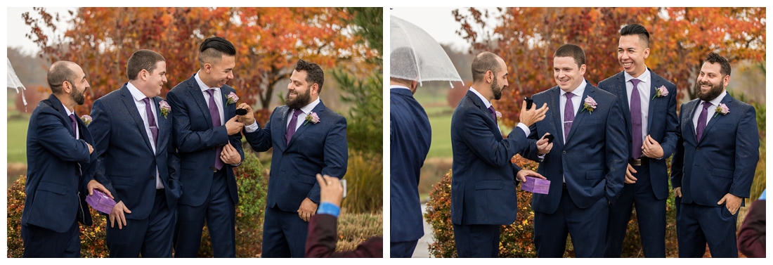 Fall wedding frederick maryland. PB dye golf club wedding. purple and navy wedding. disney themed wedding. rainy wedding day. rainy outdoor ceremony. Rain during the ceremony. Corgi cake topper.