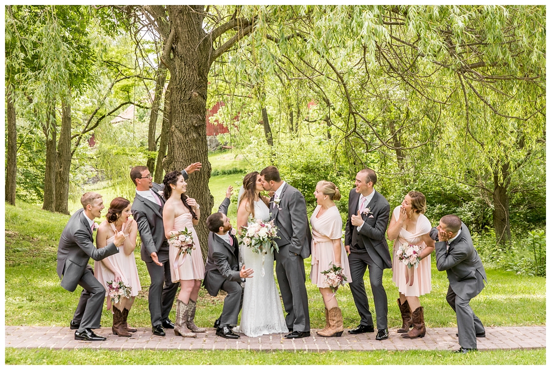 The Inn at Roops Mill Wedding. Westminster Wedding. Maryland Wedding. Lace wedding drerss. blush wedding. horseshoes. shotgun. Crying groom. Carroll county wedding photographer.