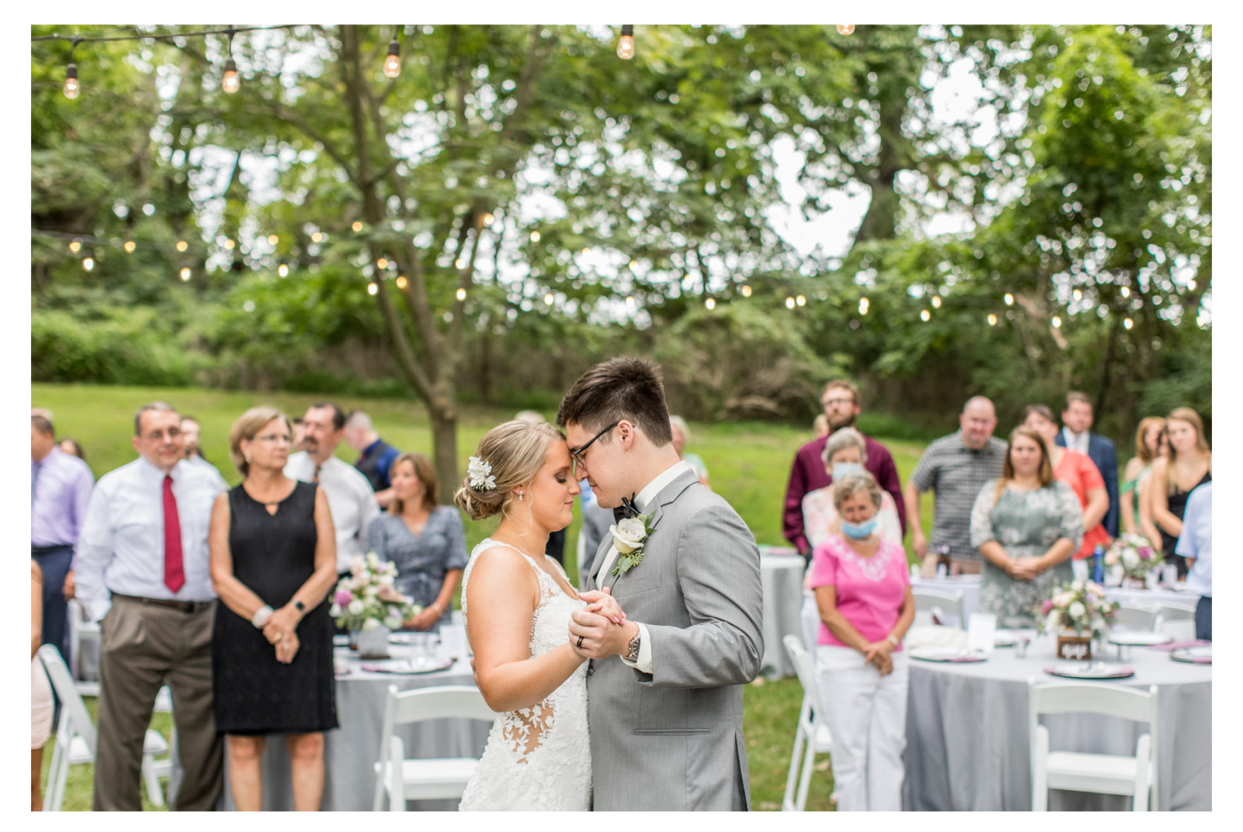 Summer wedding. Seasons at Magnolia Manor. 2020 Wedding. Covid wedding. Purple wedding. Ukulele. Outdoor reception. Bistro lights reception. 