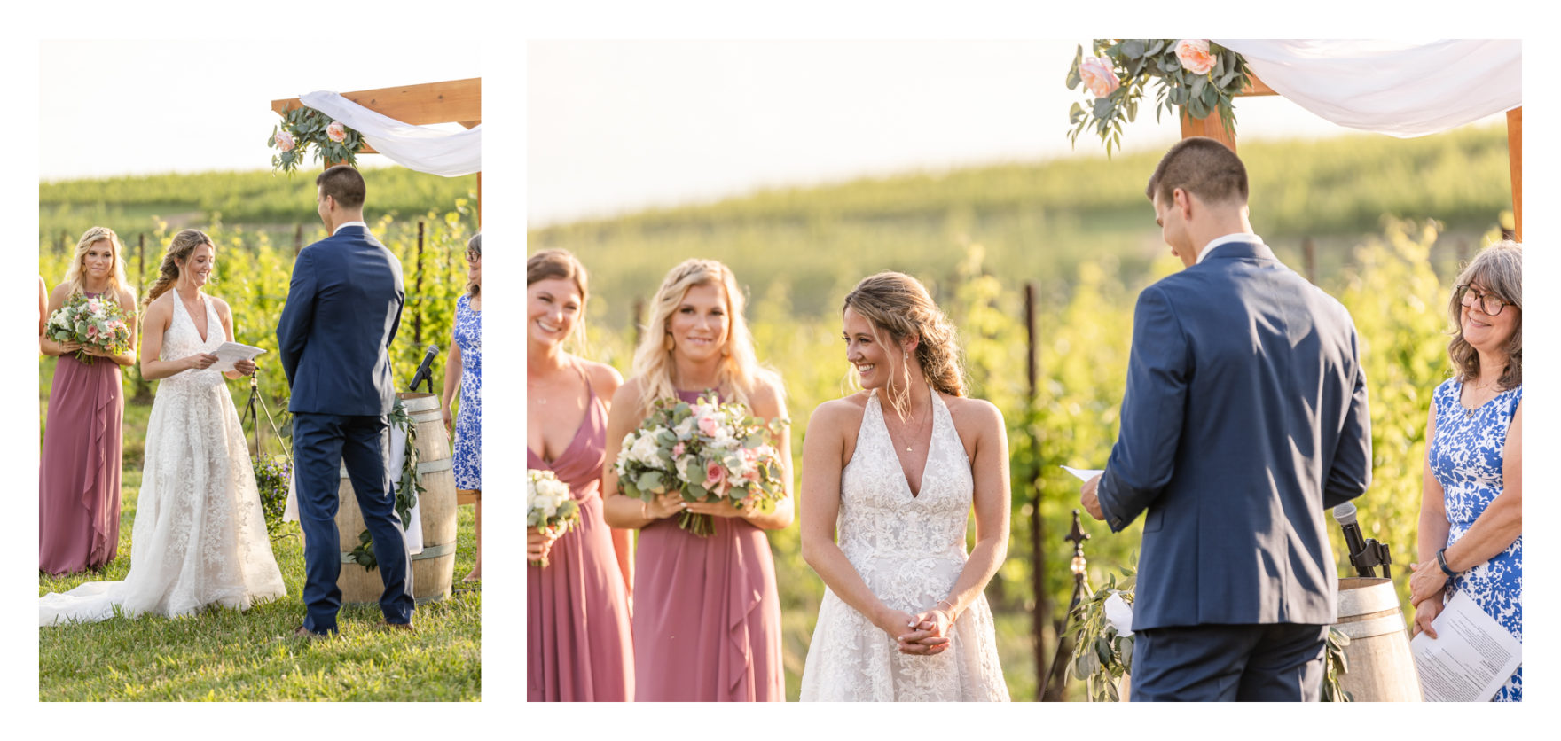 Summer wedding at Black Ankle Winery. Junior best men, gymnast dancing, mauve and navy wedding colors, double rainbow at wedding, sparkler send off