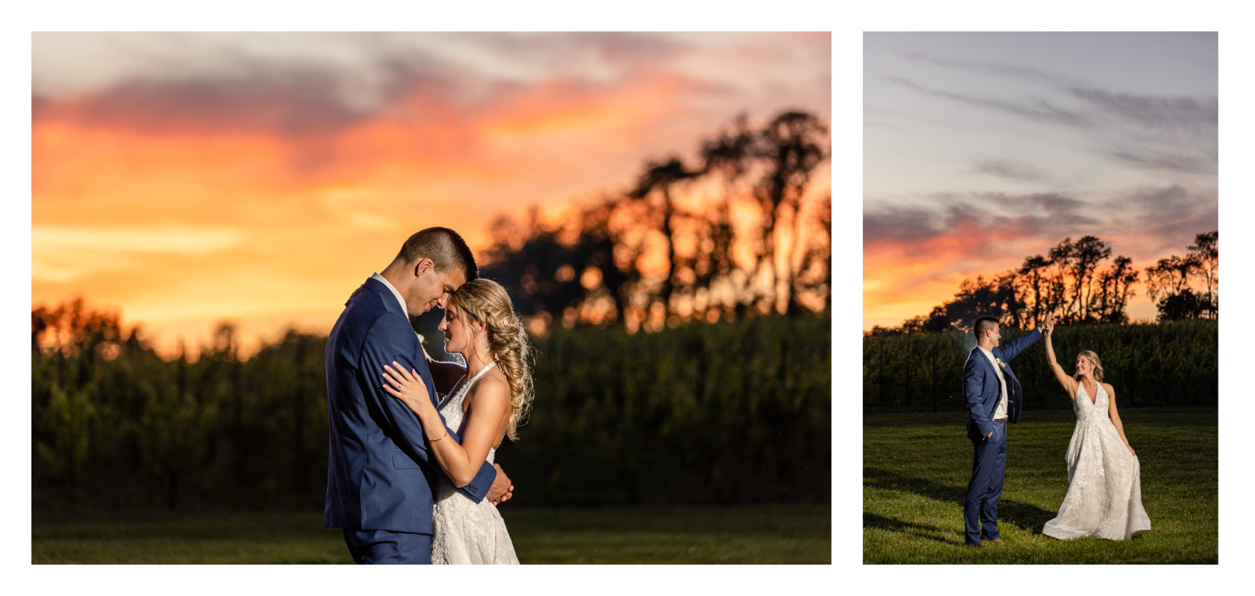 Summer wedding at Black Ankle Winery. Junior best men, gymnast dancing, mauve and navy wedding colors, double rainbow at wedding, sparkler send off