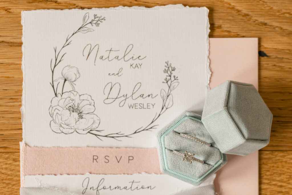 Bluebird manor, Barn Wedding, rainy spring wedding, spring wedding, may wedding, private dance, indoor ceremony, bride and groom, portraits invitation, rings, flatlay