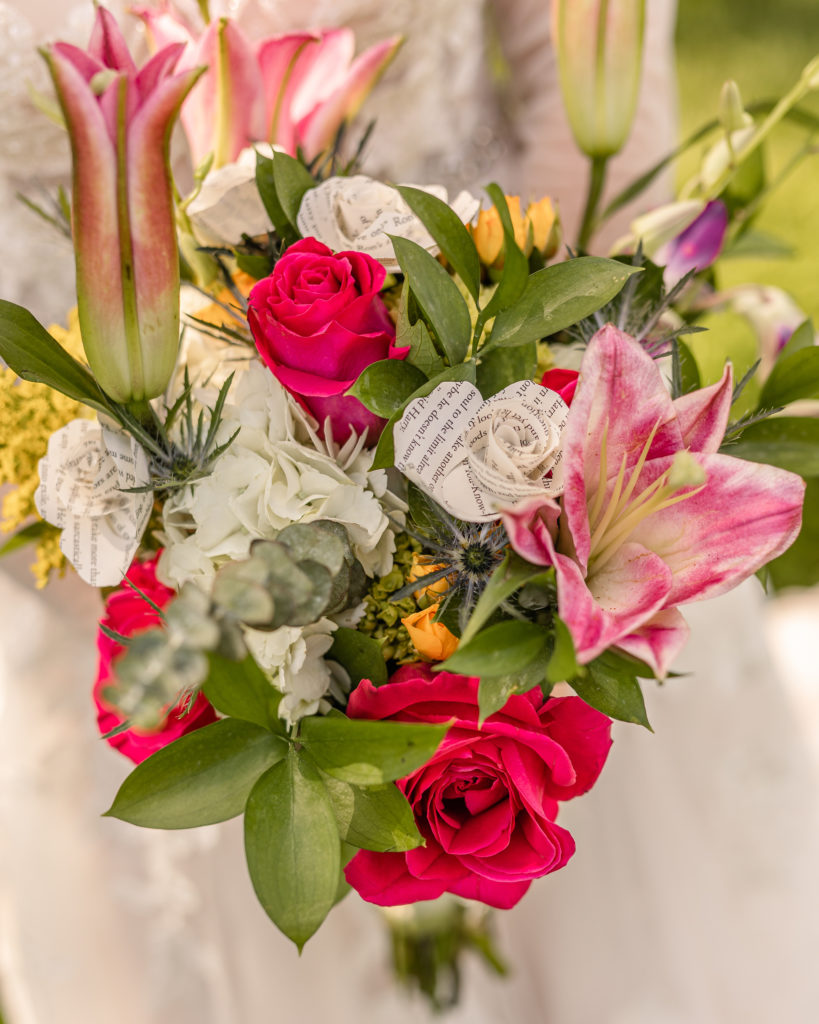 Dulany's Overlook Wedding Spring Wedding Book page flowers, bright colors stormy wedding day